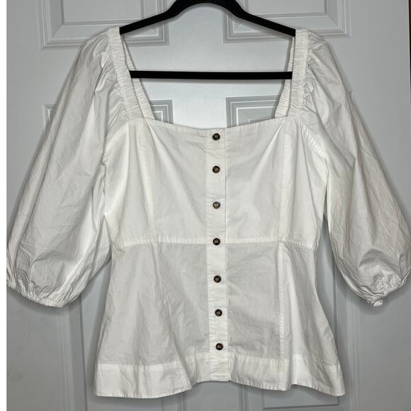 Ganni White Cotton Square Neck Poplin Button Front Shirt Size US 8/10 Ganni 40 - Picture 12 of 13